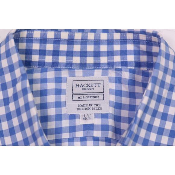 Hackett London Blue/White Gingham Check French Cuff Dress Shirt (42) 16.5-34 - Picture 6 of 7